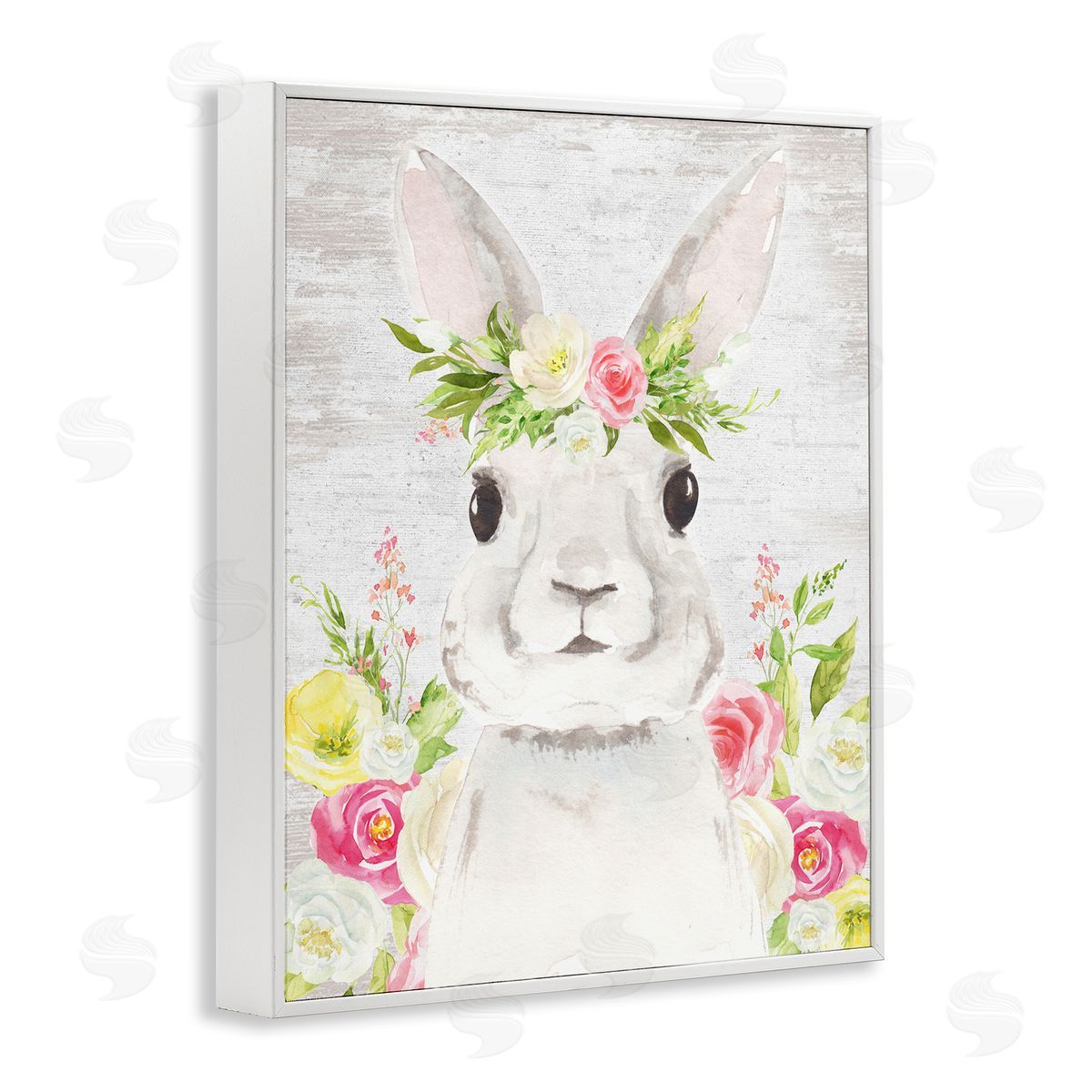 Lettered and Lined Rustic Easter Bunny Flower Crown Spring Bouquet White Framed Giclee Wall Art Print
