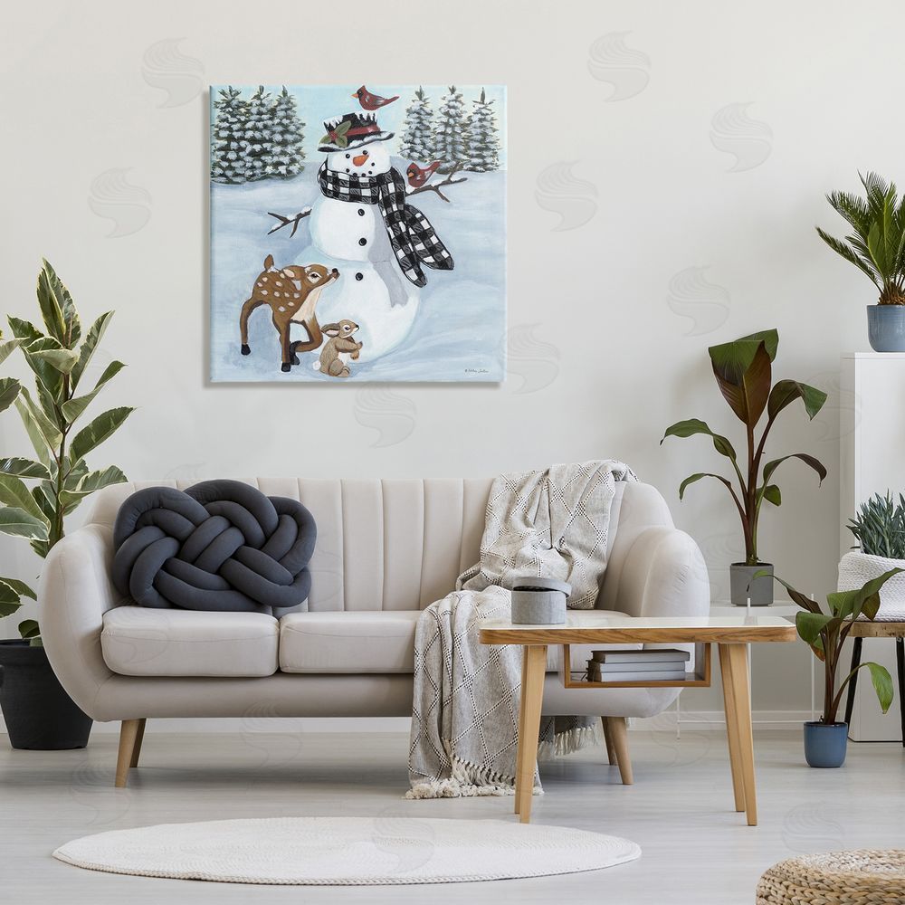 Ashley Justice Niveous Snowman Trees Scenery Winter Animals Frolicking  Canvas Wall Art in Room