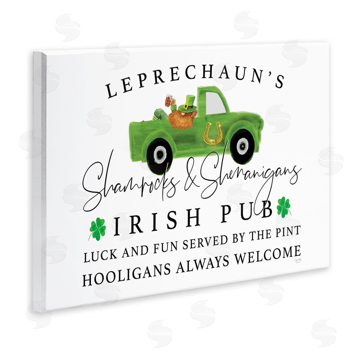 Lux + Mes Irish Pub Whimsical Leprechaun Green Shamrock Details Wall Plaque Art Print
