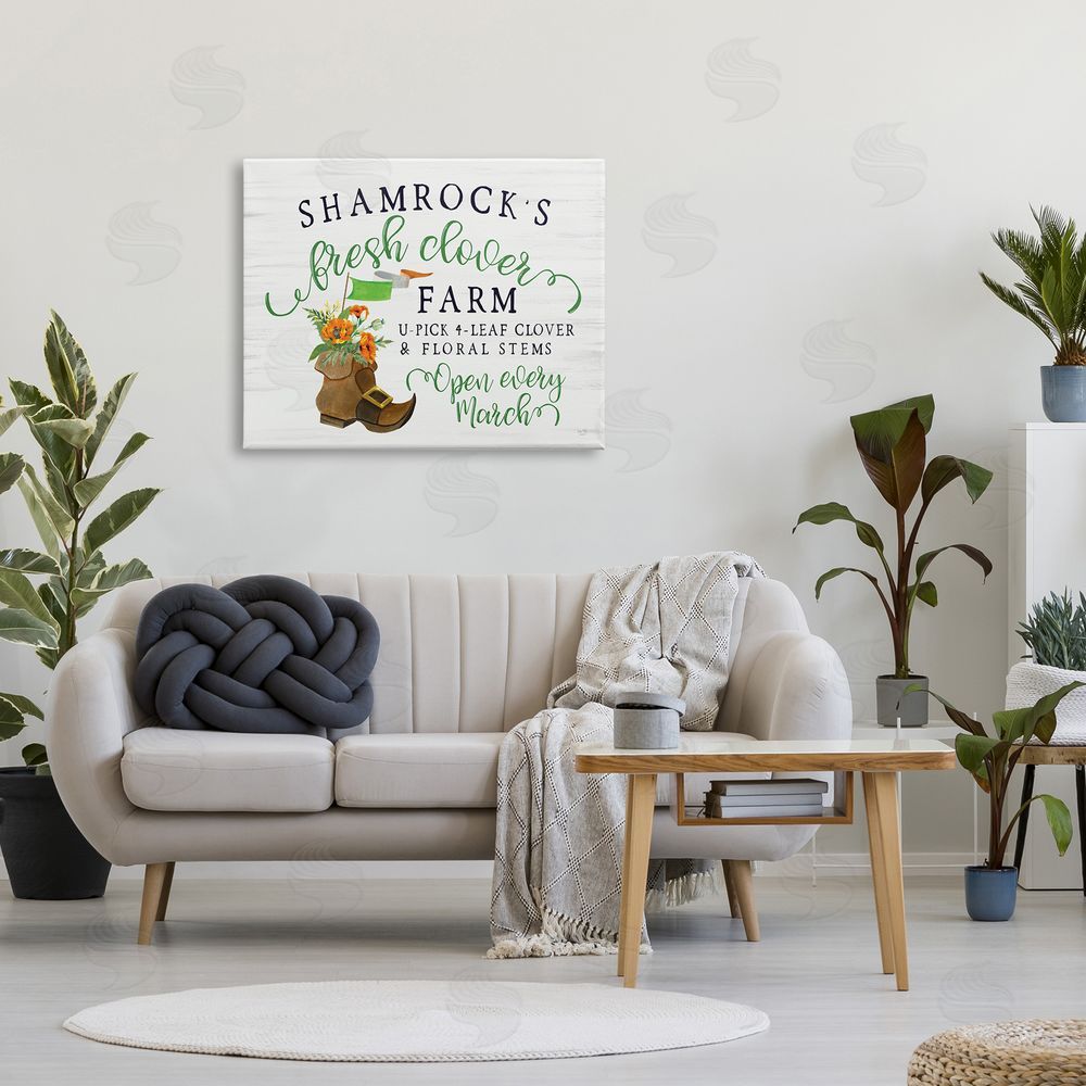 Lux + Mes Shamrock Clover Farm Typography Sign Grainy Pattern Canvas Wall Art Print in Room