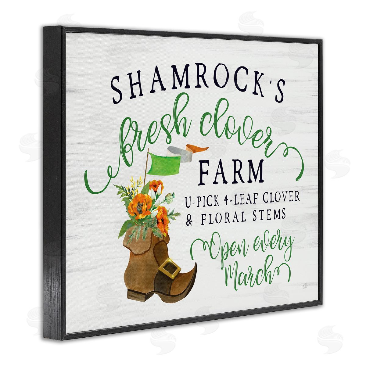 Lux + Mes Shamrock Clover Farm Typography Sign Grainy Pattern Black Framed Giclee Wall Art Print