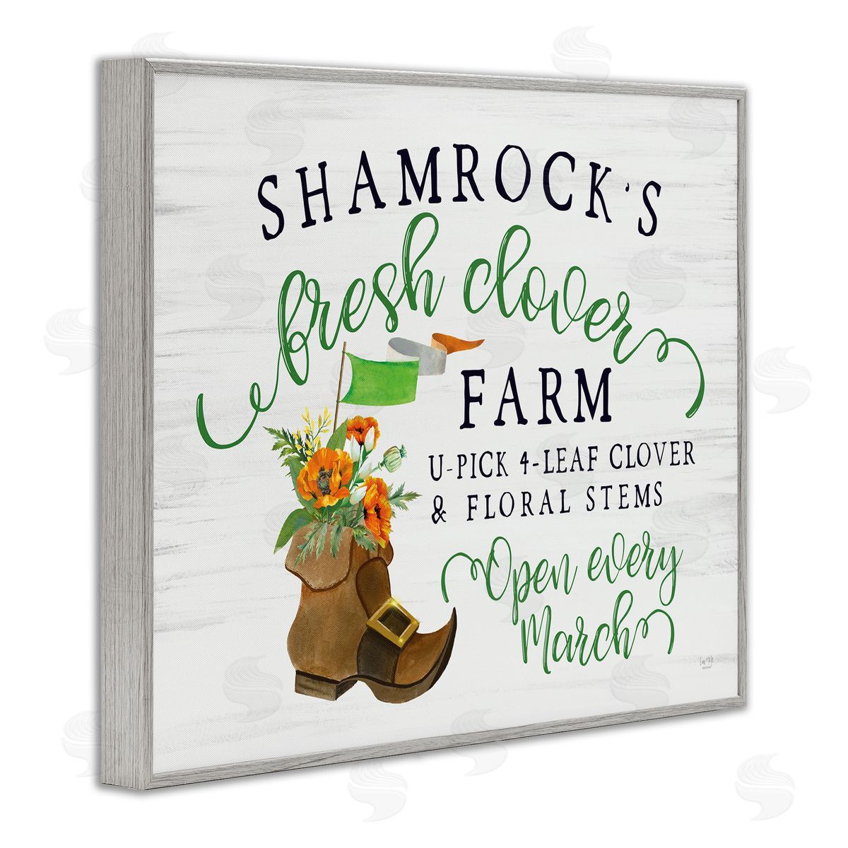 Lux + Mes Shamrock Clover Farm Typography Sign Grainy Pattern Gray Framed Giclee Wall Art Print