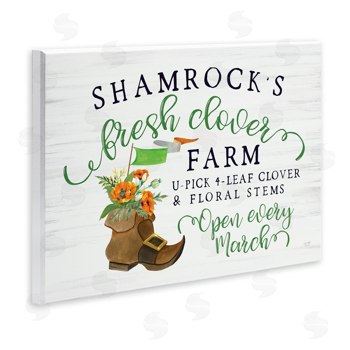 Lux + Mes Shamrock Clover Farm Typography Sign Grainy Pattern Wall Plaque Art Print