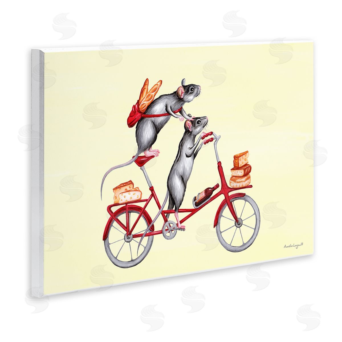 Amelie Legault Mice On Bicycle Carrying Picnic Lunch Bread Cheese  Wall Plaque Art Print