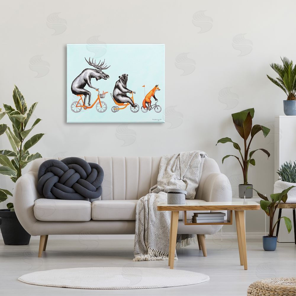 Amelie Legault Wildlife Animals Riding Bikes Moose Bear Fox  Canvas Wall Art Print in Room