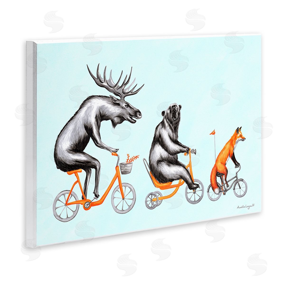 Amelie Legault Wildlife Animals Riding Bikes Moose Bear Fox  Wall Plaque Art Print