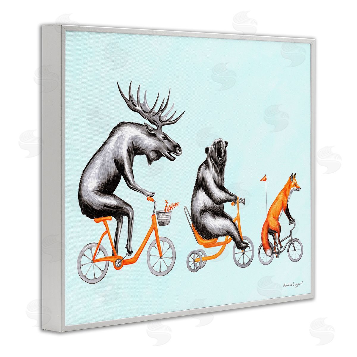 Amelie Legault Wildlife Animals Riding Bikes Moose Bear Fox  White Framed Giclee Wall Art Print