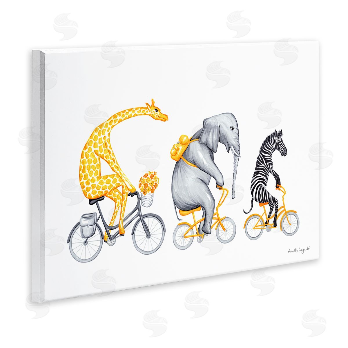Amelie Legault Savanna Animals Riding Bikes Bicycles Yellow  Wall Plaque Art Print