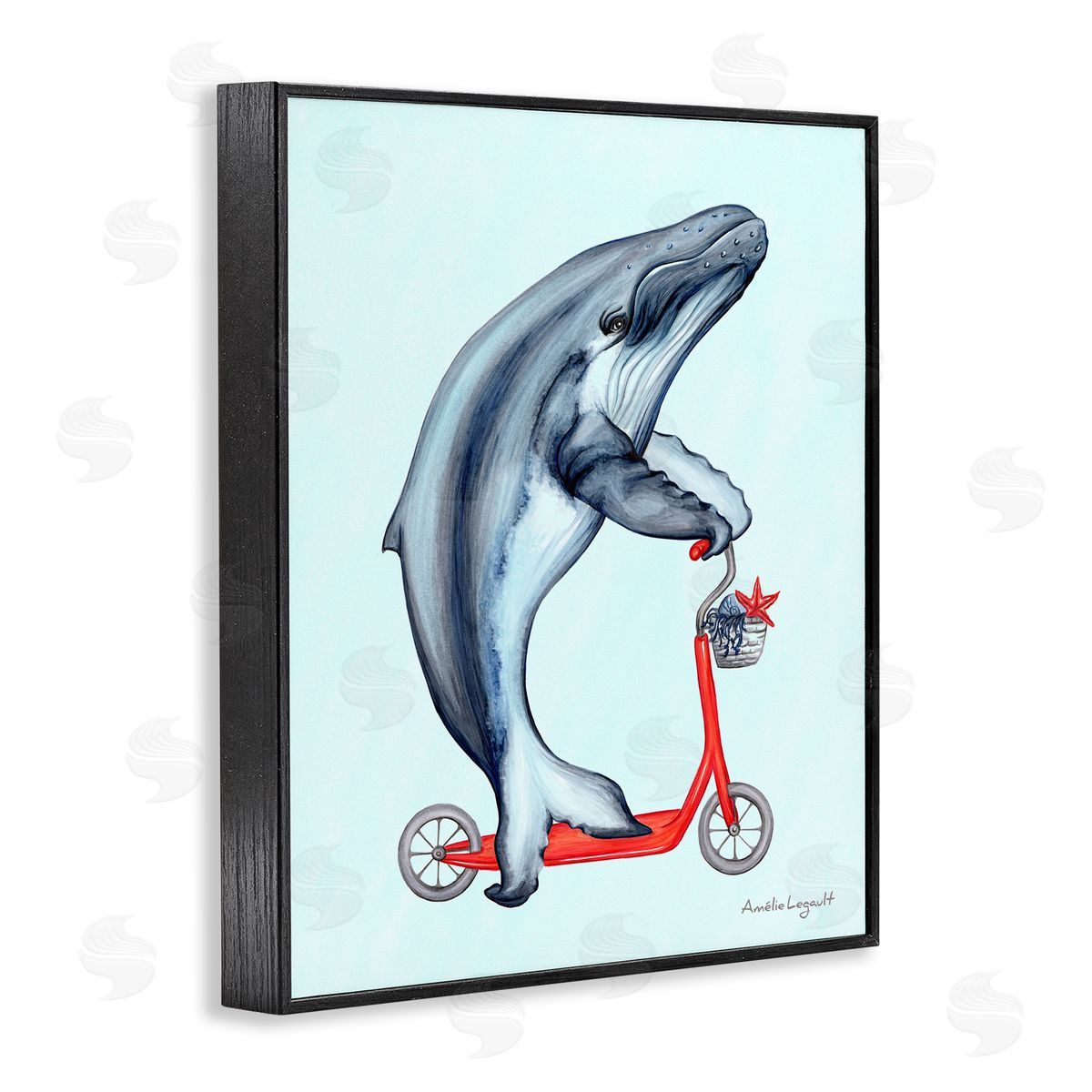 Amelie Legault Whale Riding Red Scooter Marine Sea Life Black Framed Giclee Wall Art Print