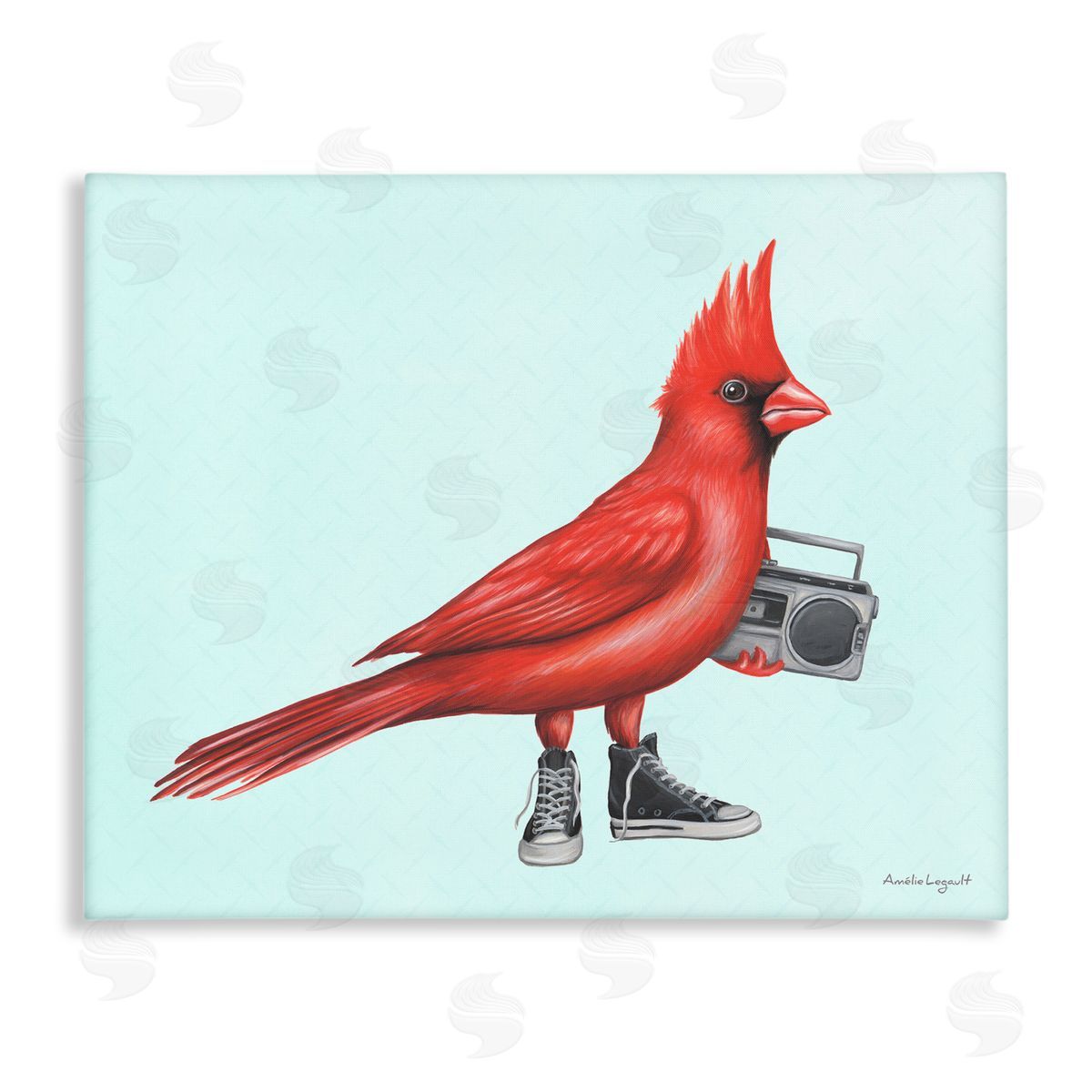 Amelie Legault Cardinal Bird Black Sneakers Retro Boombox Illustration Stretched Canvas Wall Art Print