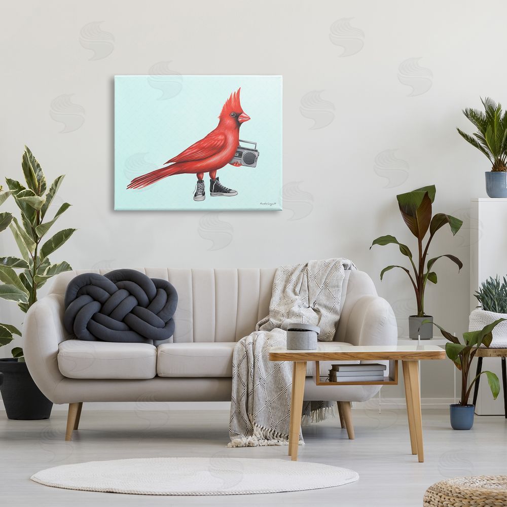 Amelie Legault Cardinal Bird Black Sneakers Retro Boombox Illustration Canvas Wall Art Print in Room