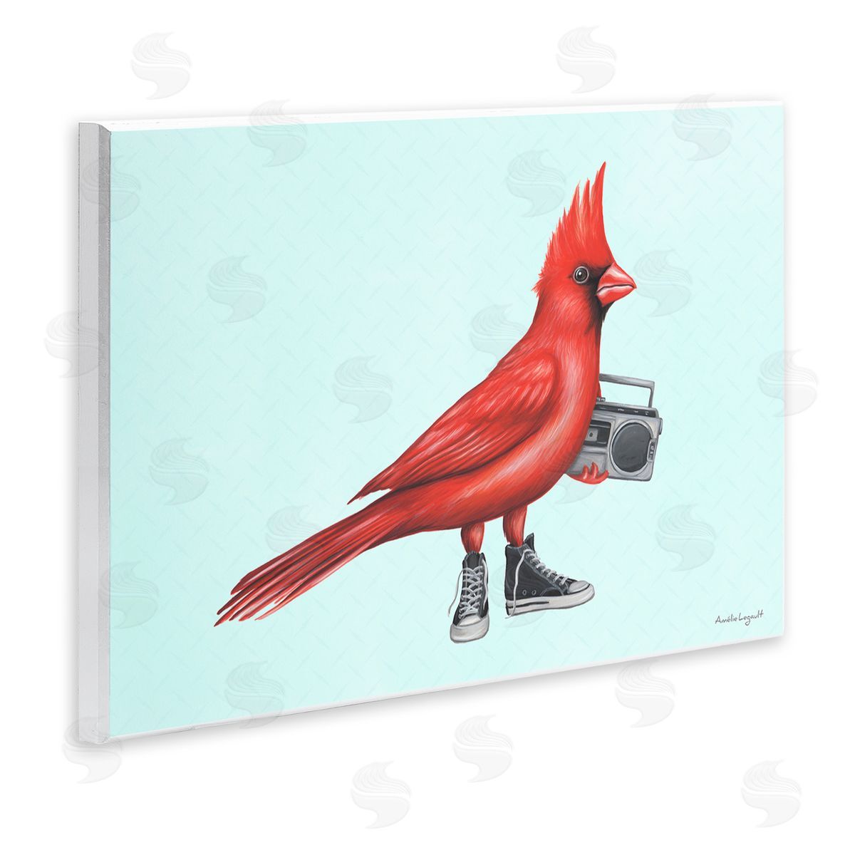 Amelie Legault Cardinal Bird Black Sneakers Retro Boombox Illustration Wall Plaque Art Print