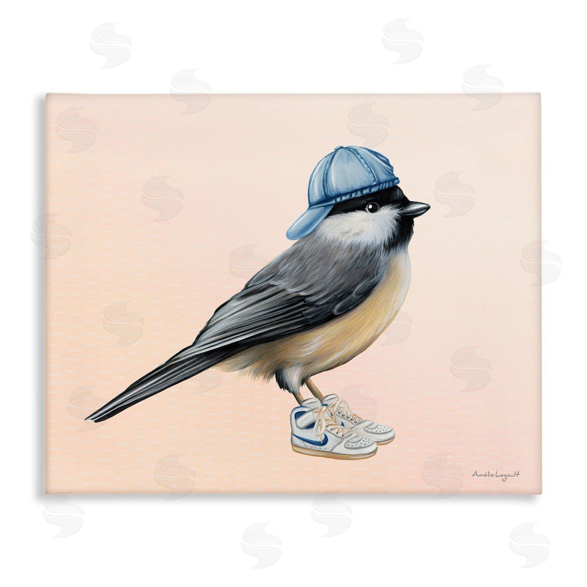 Amelie Legault Hip Chickadee Bird Backwards Hat Trendy Sneakers  Stretched Canvas Wall Art Print