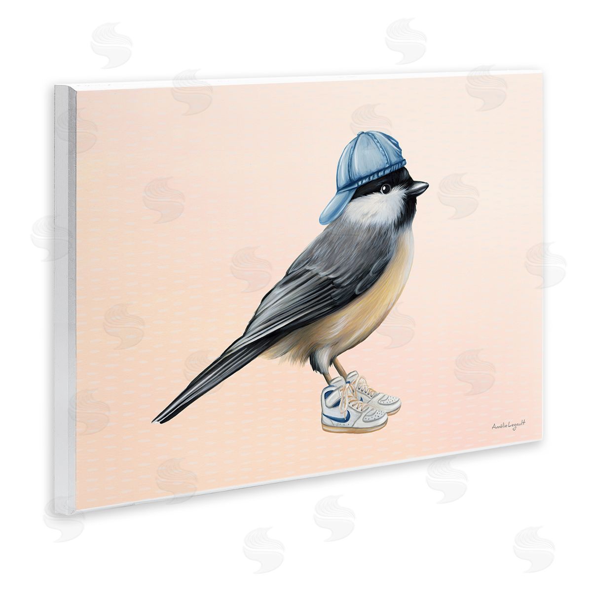 Amelie Legault Hip Chickadee Bird Backwards Hat Trendy Sneakers  Wall Plaque Art Print