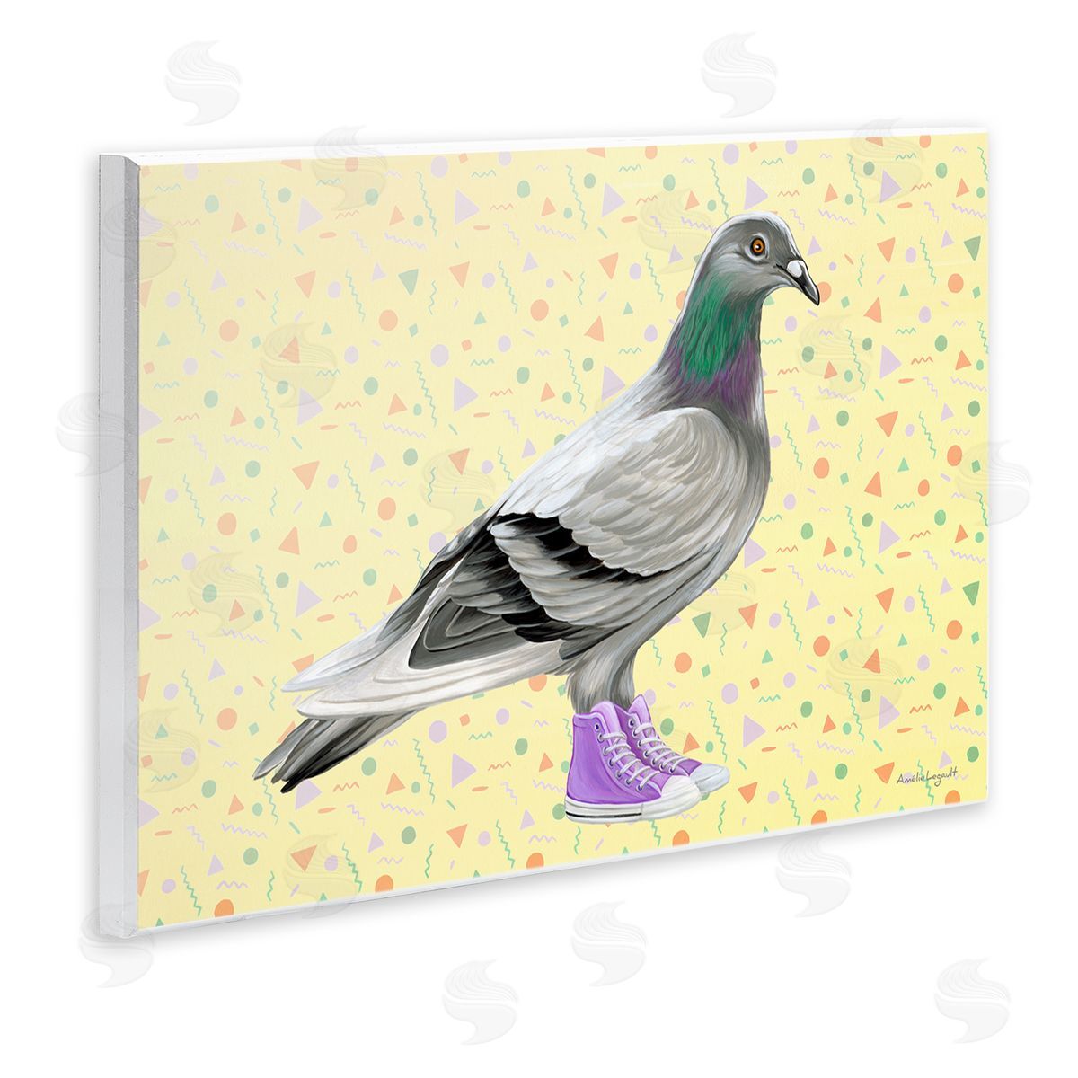 Amelie Legault Pigeon In Purple Sneakers Retro Patterned  Wall Plaque Art Print