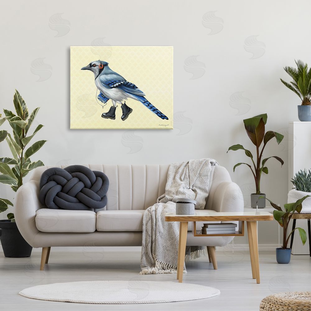 Amelie Legault Blue Jay Bird Combat Boots Retro Tape Cassette Canvas Wall Art Print in Room