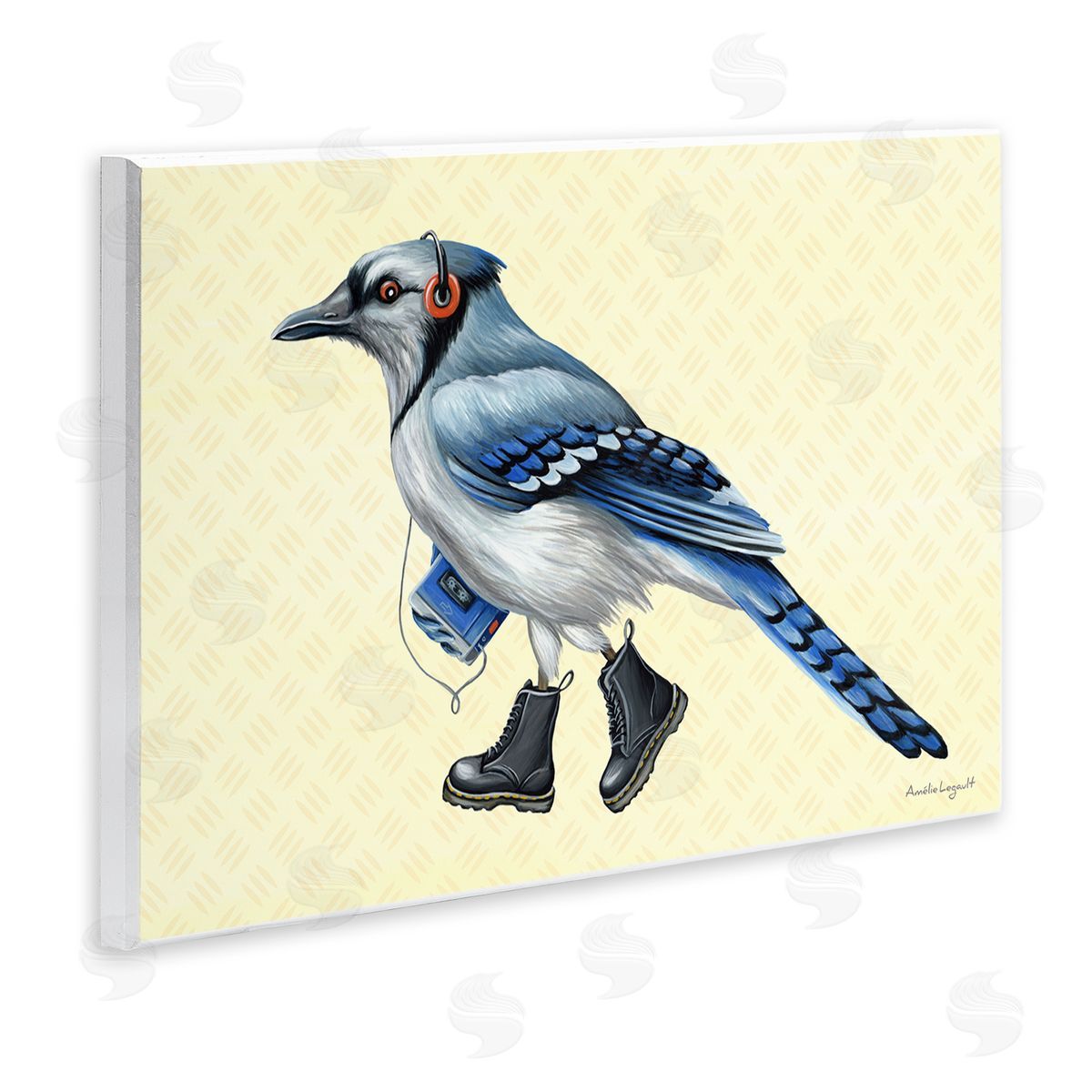 Amelie Legault Blue Jay Bird Combat Boots Retro Tape Cassette Wall Plaque Art Print