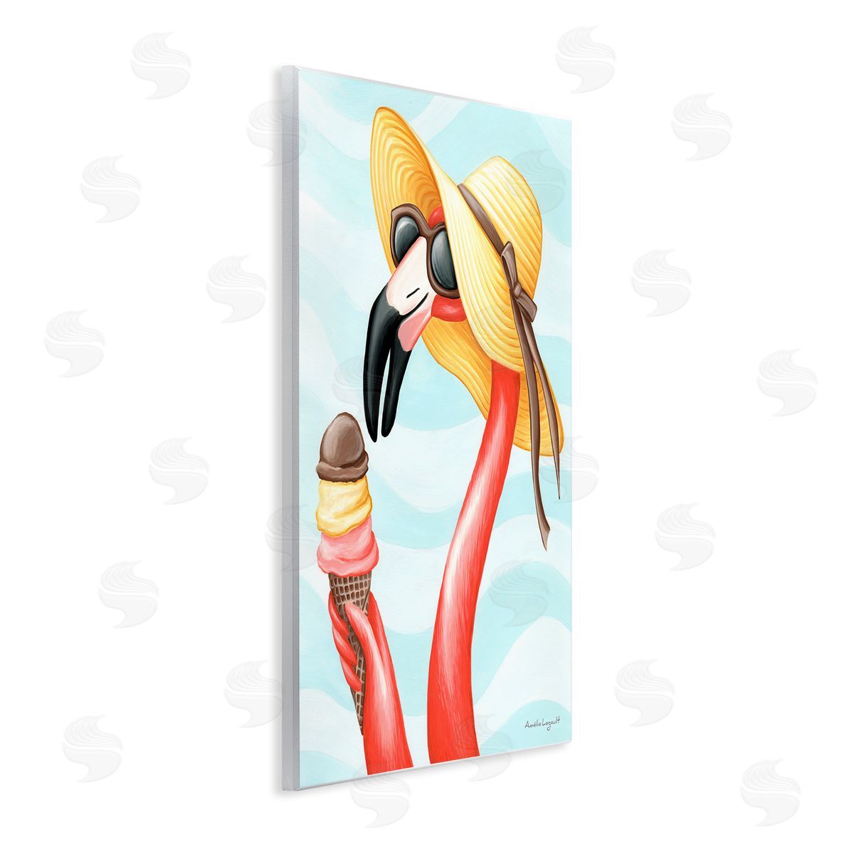 Amelie Legault Summertime Flamingo Sun Hat Enjoying Ice Cream Cone  Wall Plaque Art Print