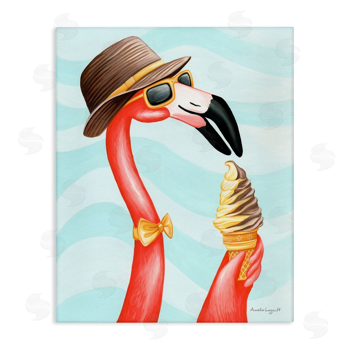 Amelie Legault Dapper Flamingo Summertime Ice Cream Cone Snack Stretched Canvas Wall Art Print