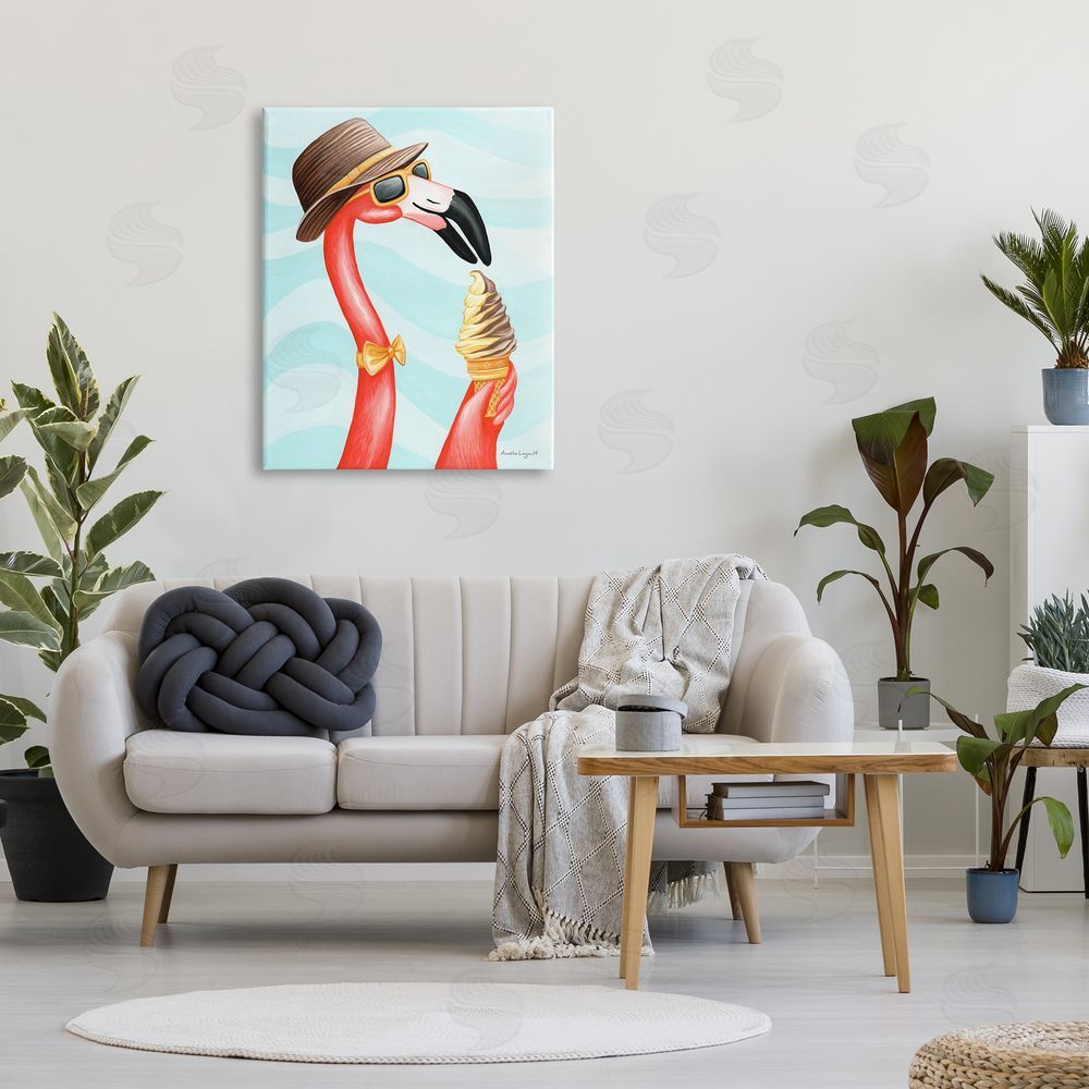 Amelie Legault Dapper Flamingo Summertime Ice Cream Cone Snack Canvas Wall Art Print in Room