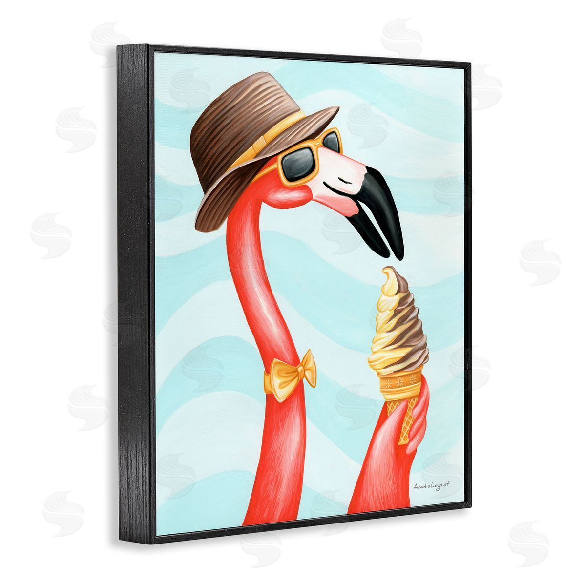 Amelie Legault Dapper Flamingo Summertime Ice Cream Cone Snack Black Framed Giclee Wall Art Print