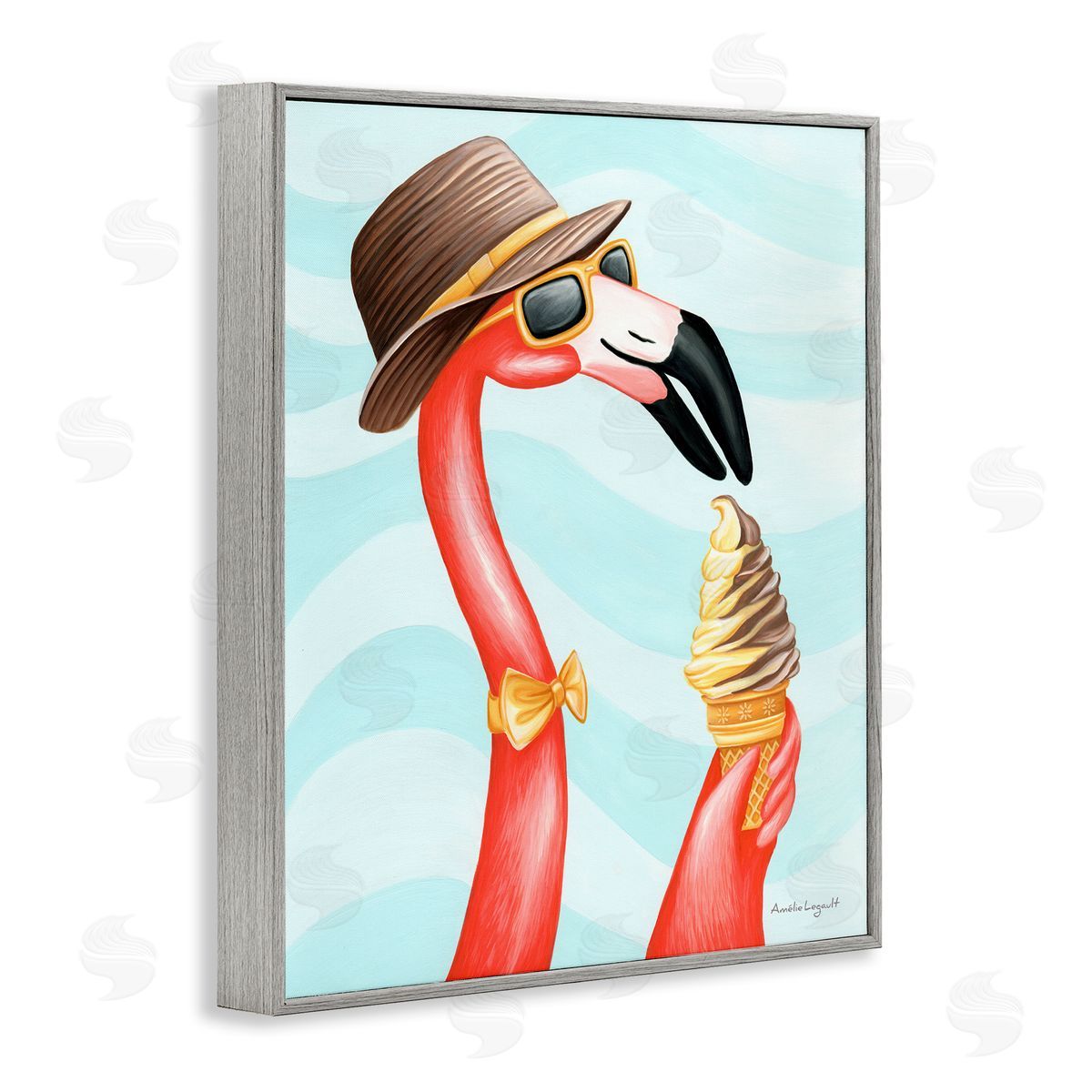 Amelie Legault Dapper Flamingo Summertime Ice Cream Cone Snack Gray Framed Giclee Wall Art Print