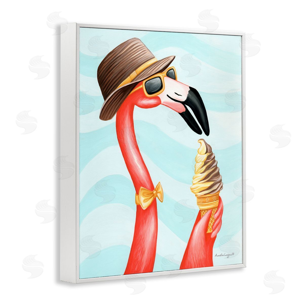 Amelie Legault Dapper Flamingo Summertime Ice Cream Cone Snack White Framed Giclee Wall Art Print