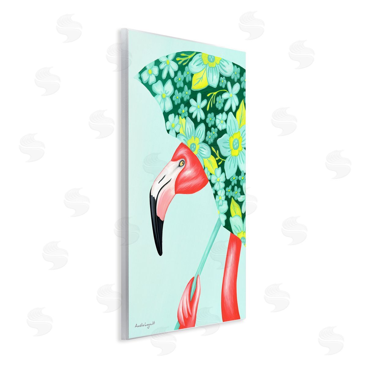 Amelie Legault Summery Pink Flamingo Floral Petal Patterned Umbrella  Wall Plaque Art Print