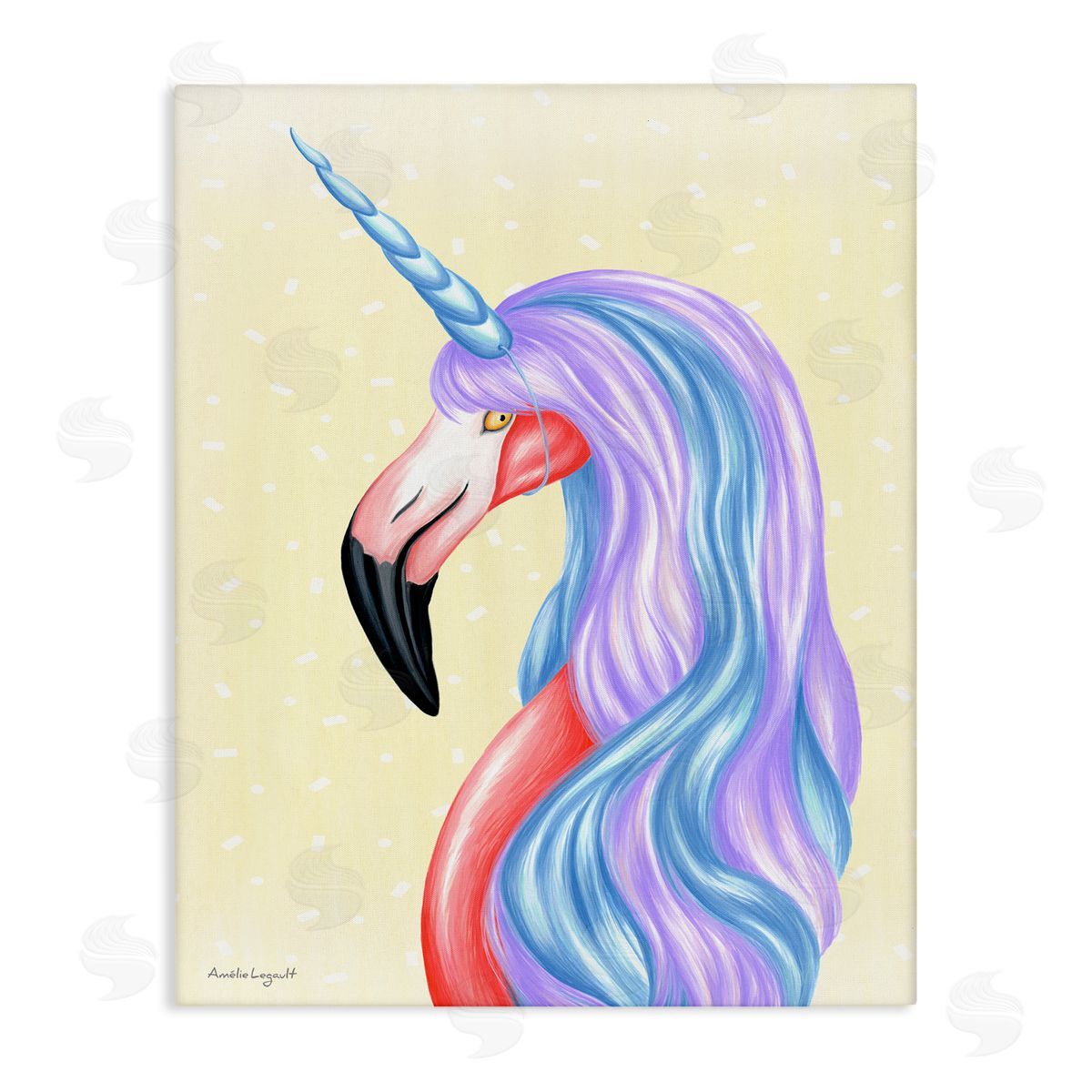 Amelie Legault Radiant Flamingo Bird Pastel Unicorn Horn Hair  Stretched Canvas Wall Art Print