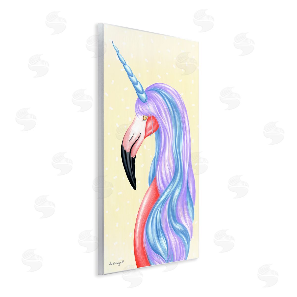 Amelie Legault Radiant Flamingo Bird Pastel Unicorn Horn Hair  Wall Plaque Art Print