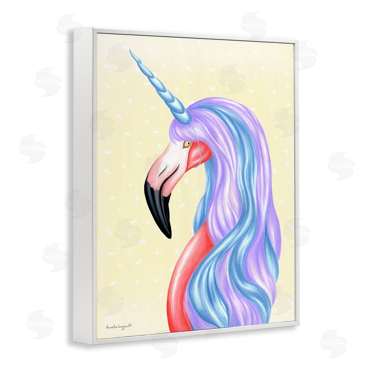 Amelie Legault Radiant Flamingo Bird Pastel Unicorn Horn Hair  White Framed Giclee Wall Art Print