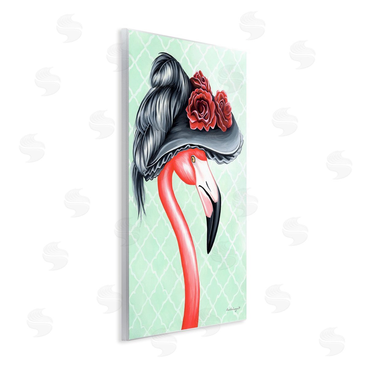 Amelie Legault Classy Flamingo Vintage Black Floral Hat Green Pattern Wall Plaque Art Print