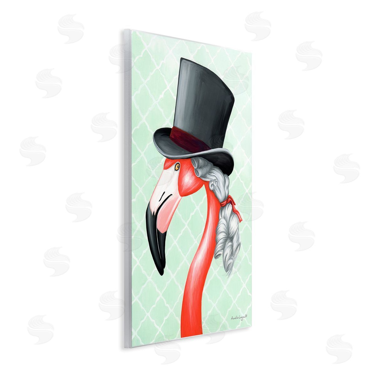 Amelie Legault Flamingo Old-Fashioned Hair Top Hat Patterned Squares Wall Plaque Art Print