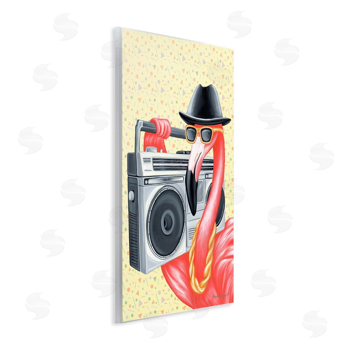 Amelie Legault Funky Retro Flamingo Boombox Music Geometric Pattern Wall Plaque Art Print