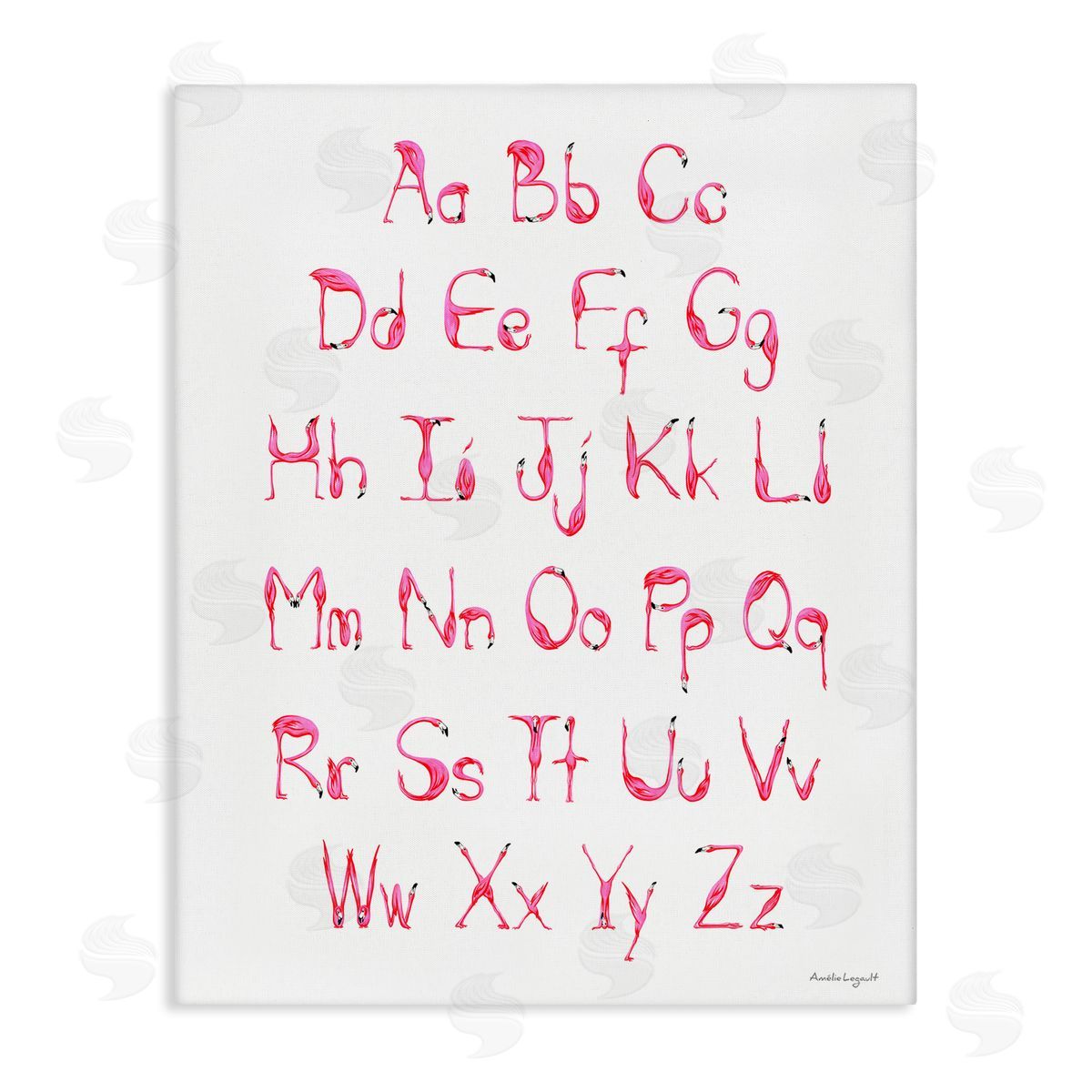 Amelie Legault Flamingo Shaped Letters Alphabet Pink Typography Stretched Canvas Wall Art Print