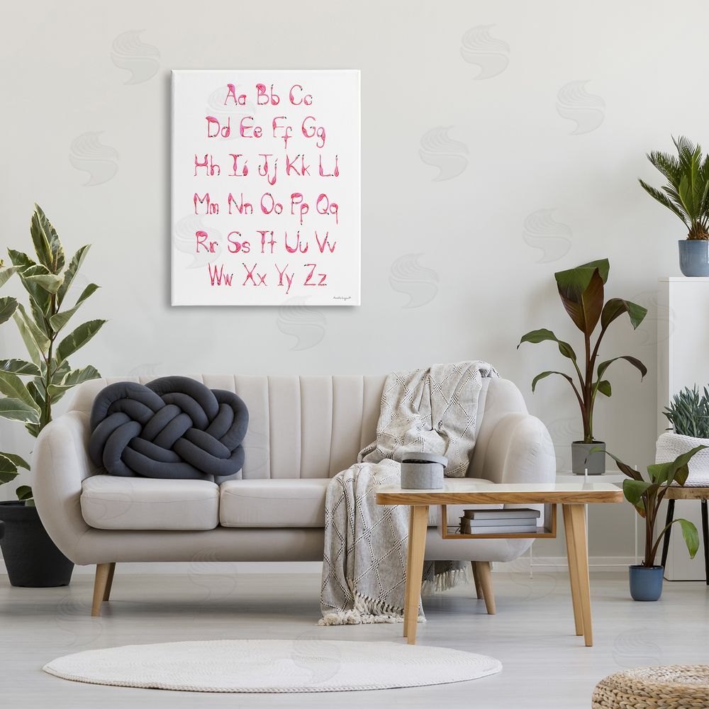 Amelie Legault Flamingo Shaped Letters Alphabet Pink Typography Canvas Wall Art Print in Room