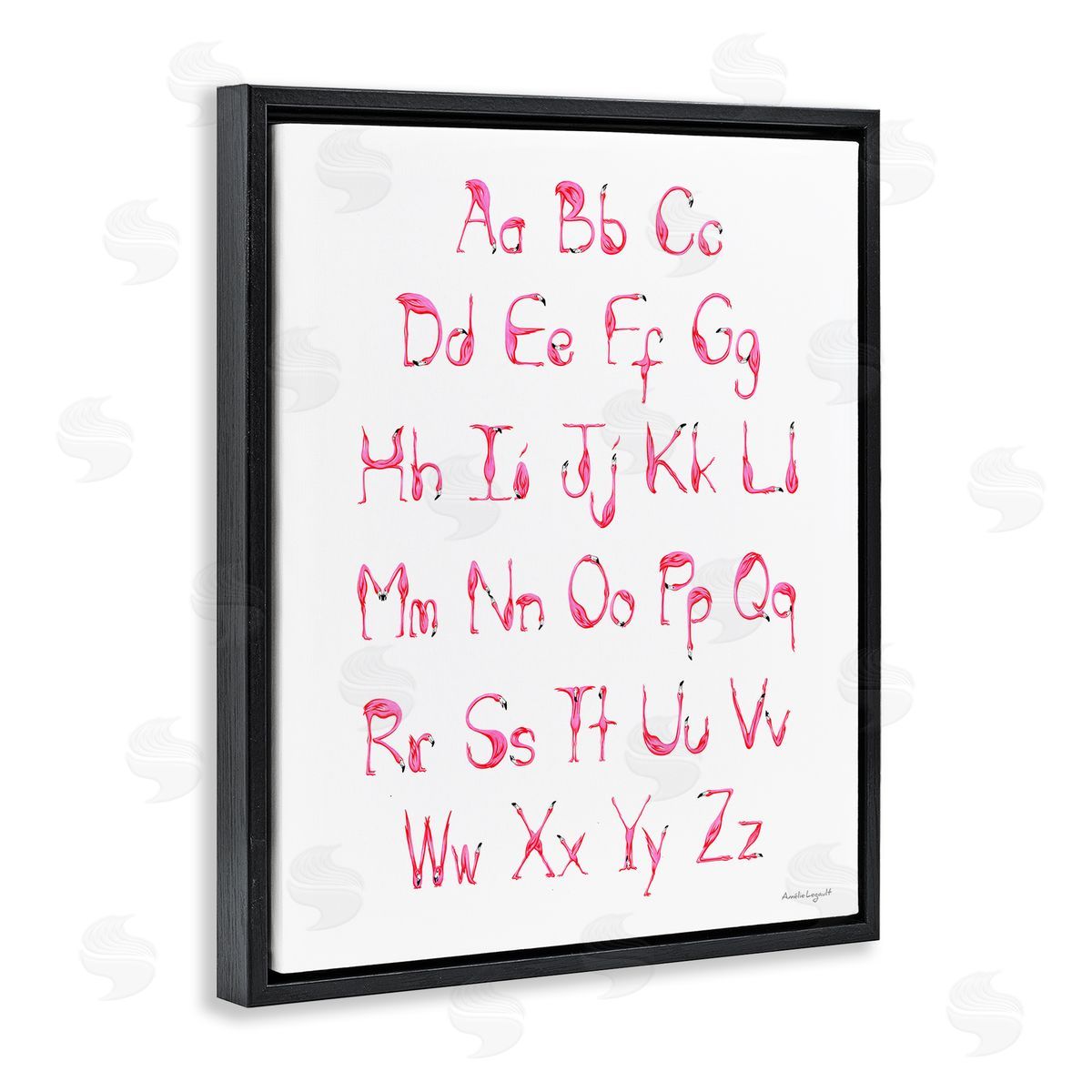 Amelie Legault Flamingo Shaped Letters Alphabet Pink Typography Black Floating Frame Canvas Wall Art Print