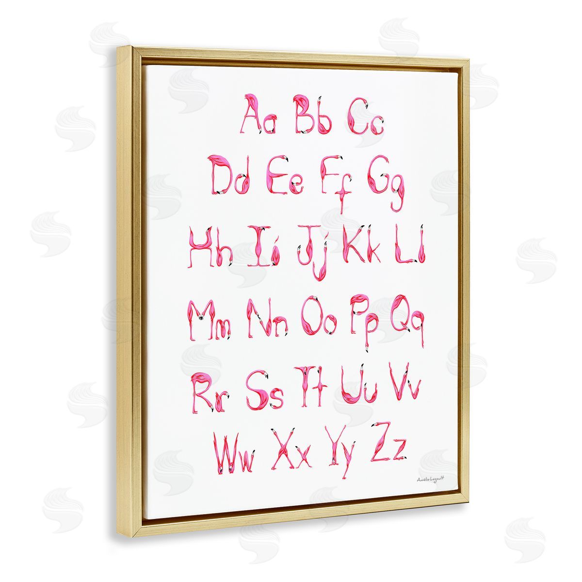 Amelie Legault Flamingo Shaped Letters Alphabet Pink Typography Gold Floating Frame Canvas Wall Art Print