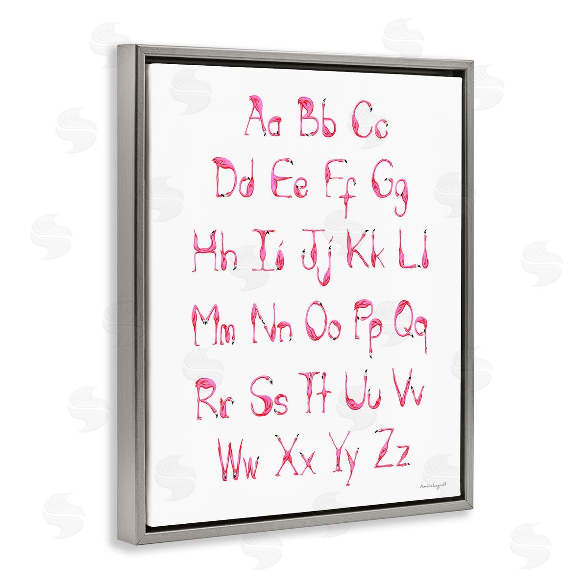 Amelie Legault Flamingo Shaped Letters Alphabet Pink Typography Gray Floating Frame Canvas Wall Art Print