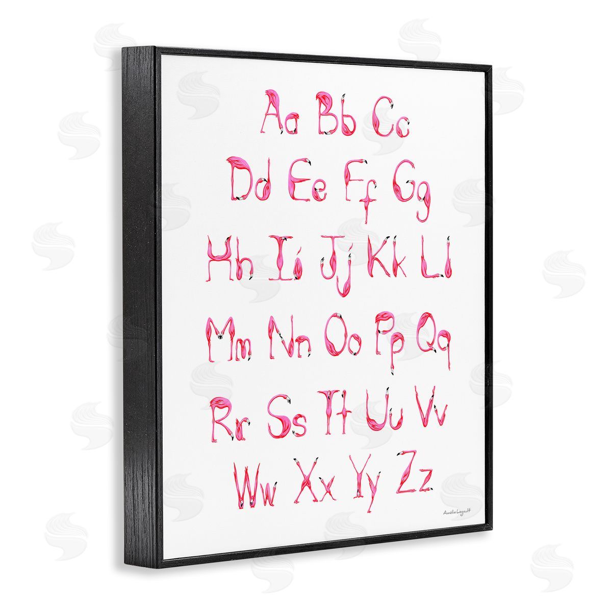 Amelie Legault Flamingo Shaped Letters Alphabet Pink Typography Black Framed Giclee Wall Art Print