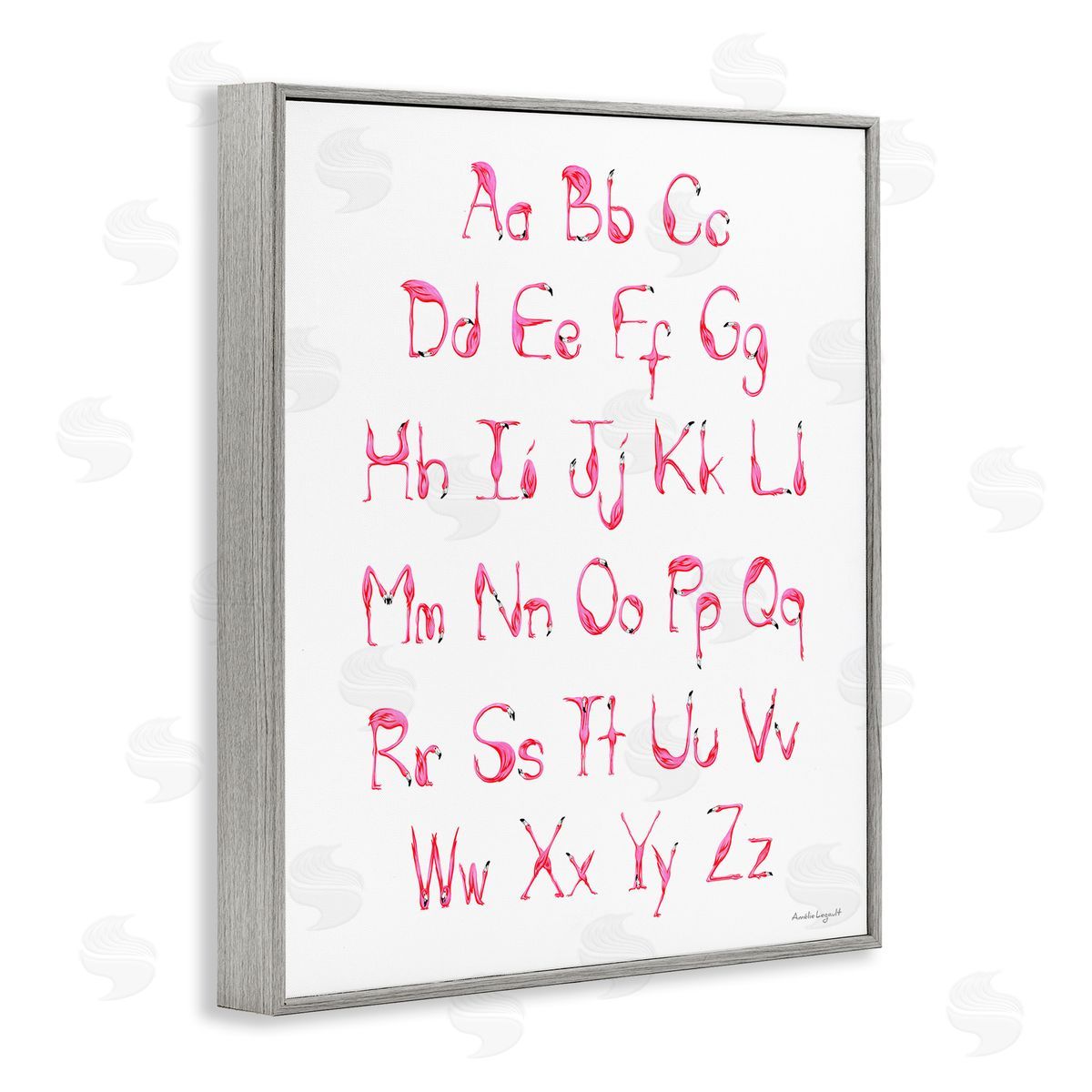 Amelie Legault Flamingo Shaped Letters Alphabet Pink Typography Gray Framed Giclee Wall Art Print