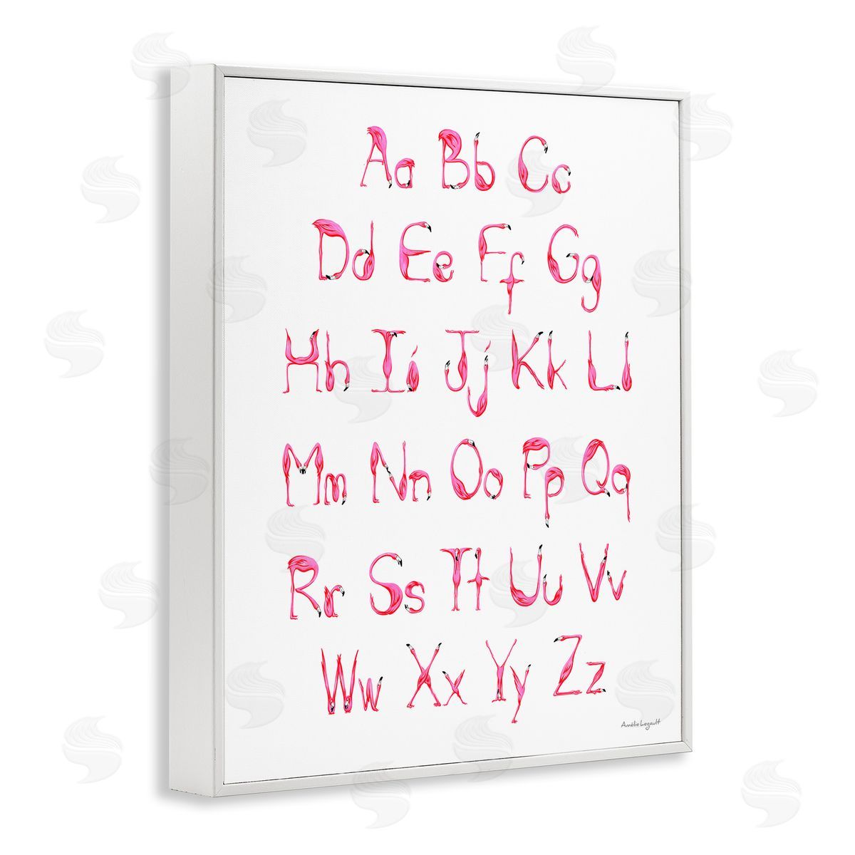 Amelie Legault Flamingo Shaped Letters Alphabet Pink Typography White Framed Giclee Wall Art Print