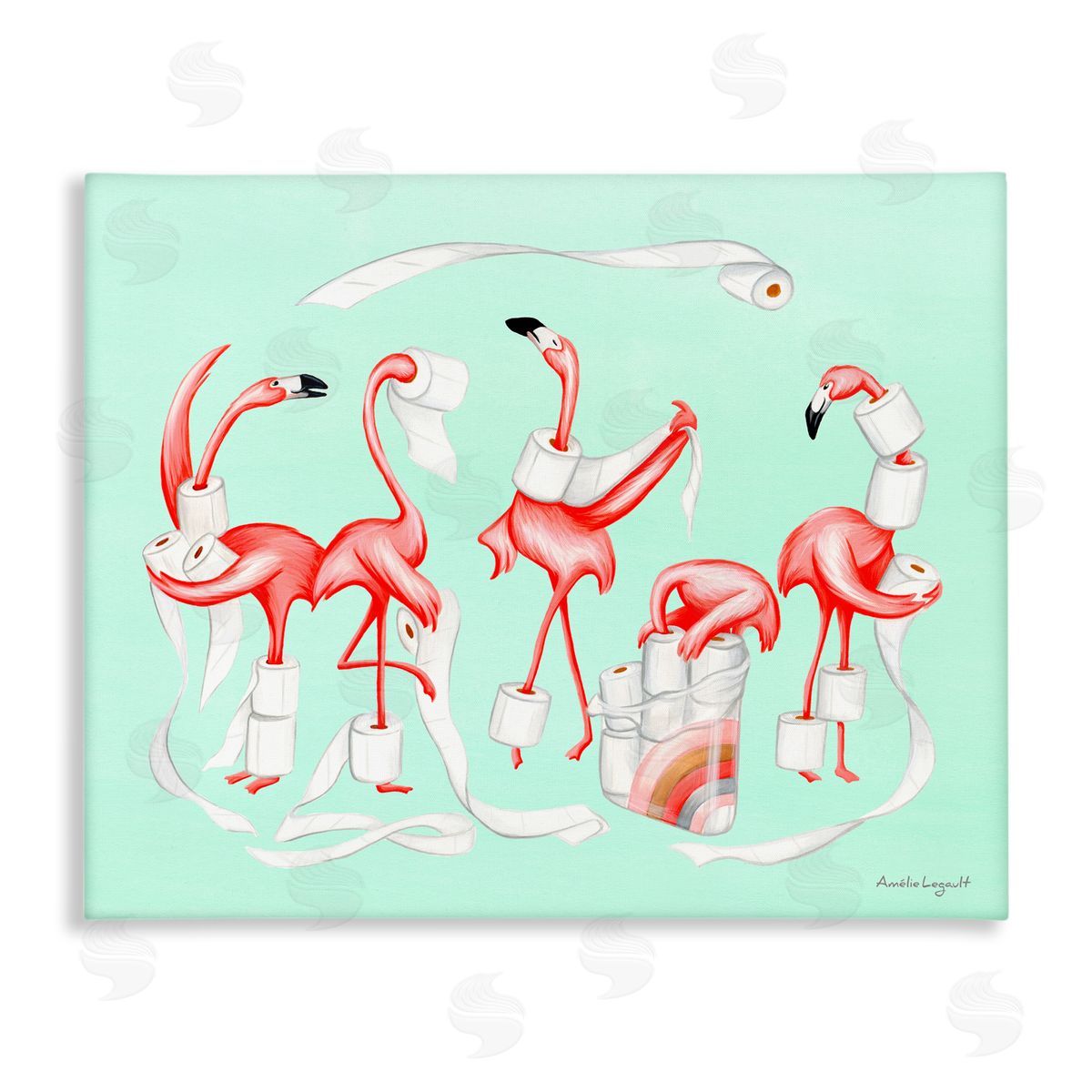 Amelie Legault Silly Flamingos Toilet Paper Rolls Bathroom Illustration  Stretched Canvas Wall Art Print