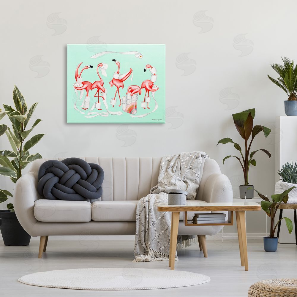 Amelie Legault Silly Flamingos Toilet Paper Rolls Bathroom Illustration  Canvas Wall Art Print in Room