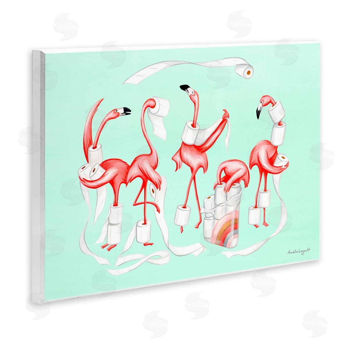 Amelie Legault Silly Flamingos Toilet Paper Rolls Bathroom Illustration  Wall Plaque Art Print