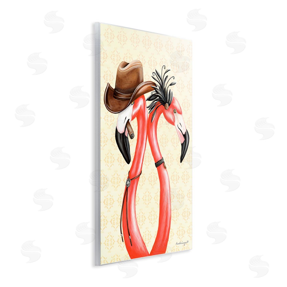 Amelie Legault Vintage Flamingos Cowboy Hat Antique Fashion Outfit Wall Plaque Art Print
