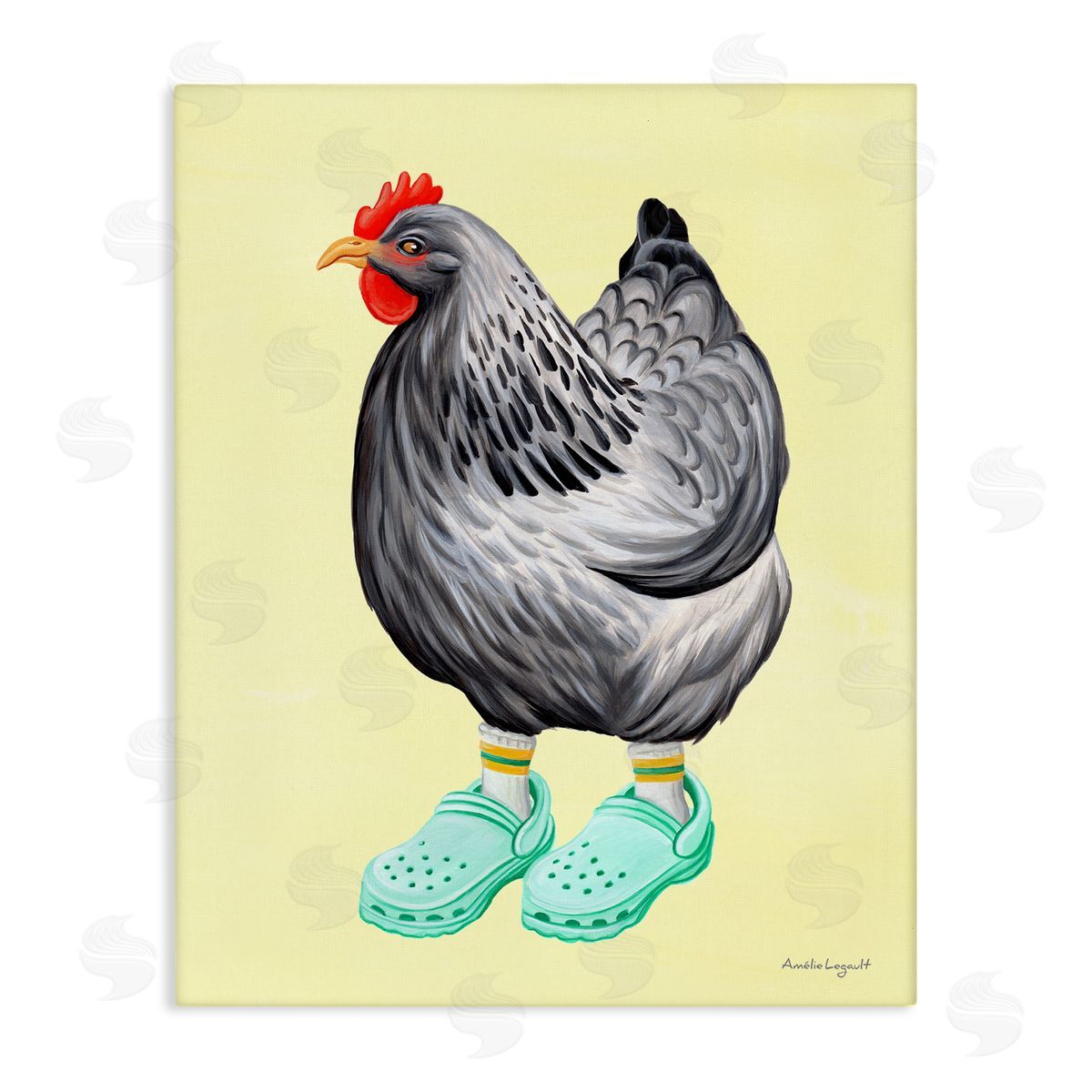 Amelie Legault Chicken Hen Vibrant Rubber Clogs Farm Animal Stretched Canvas Wall Art Print