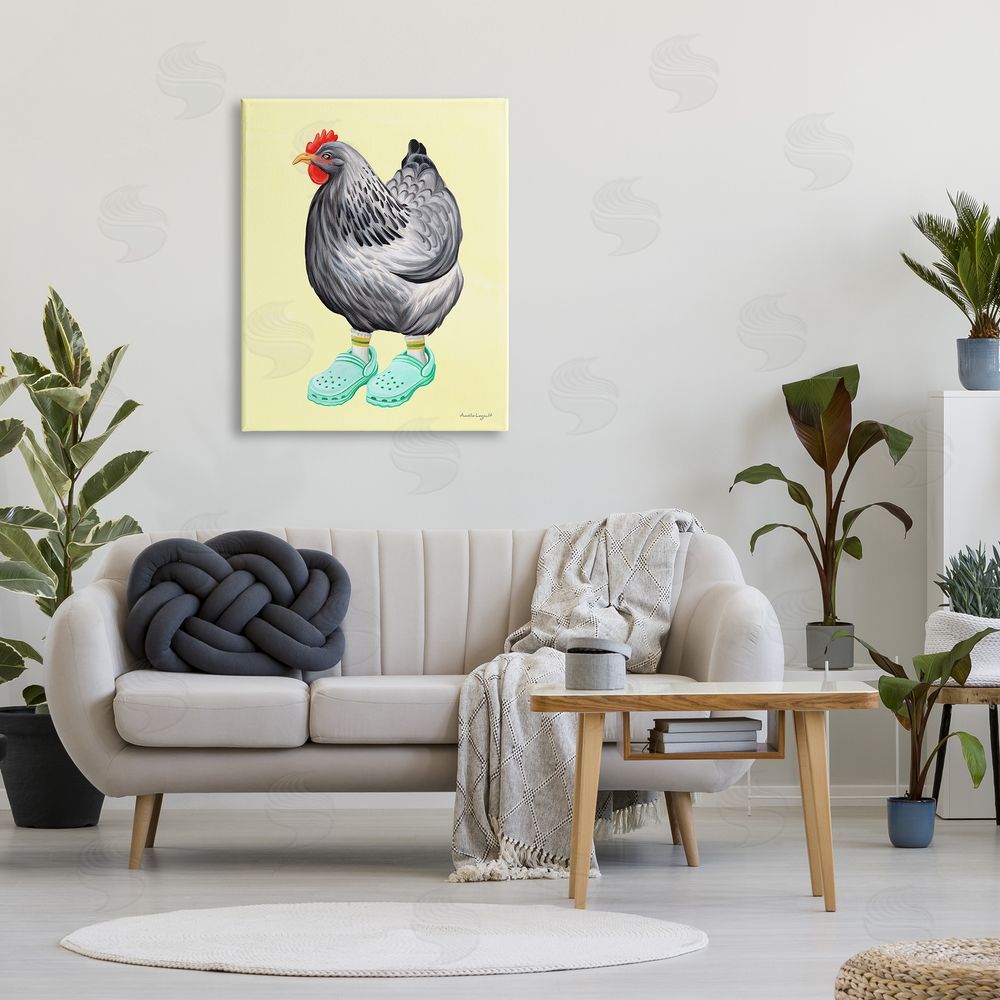 Amelie Legault Chicken Hen Vibrant Rubber Clogs Farm Animal Canvas Wall Art Print in Room