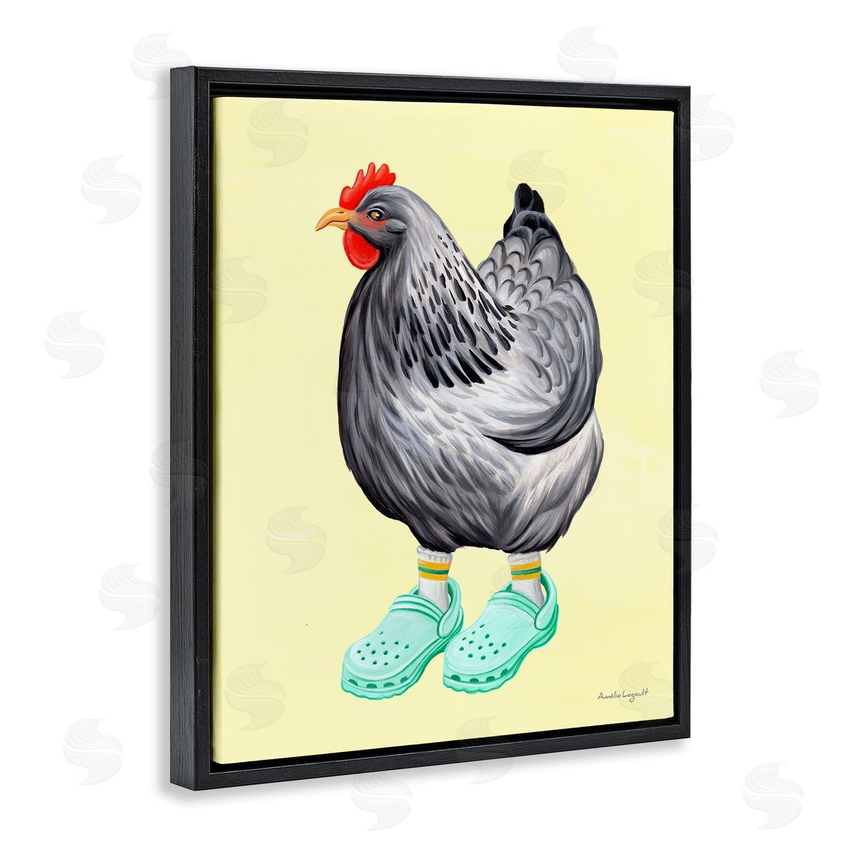 Amelie Legault Chicken Hen Vibrant Rubber Clogs Farm Animal Black Floating Frame Canvas Wall Art Print
