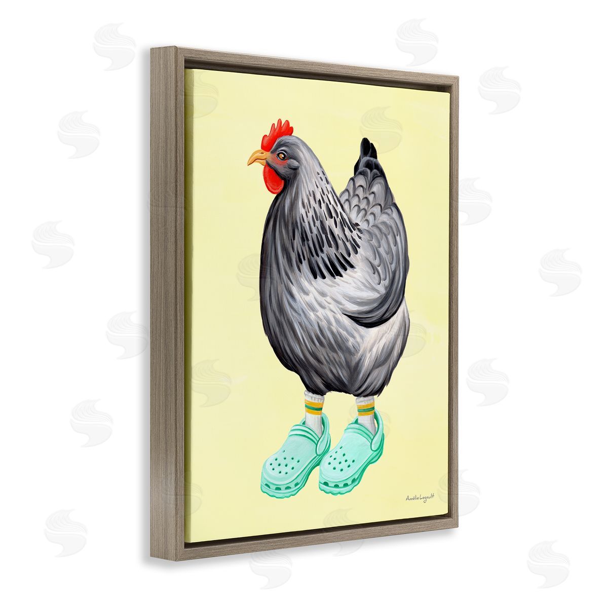 Amelie Legault Chicken Hen Vibrant Rubber Clogs Farm Animal Brown Floating Frame Canvas Wall Art Print